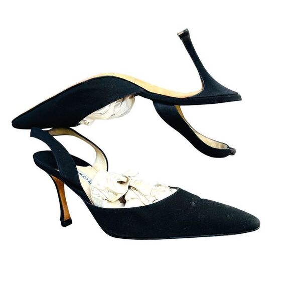 MANOLOL BLAHNIK Carolyne 70 Black Suede Slingback Pumps Heels Size 39.5 (US 9.5) - Picture 2 of 10